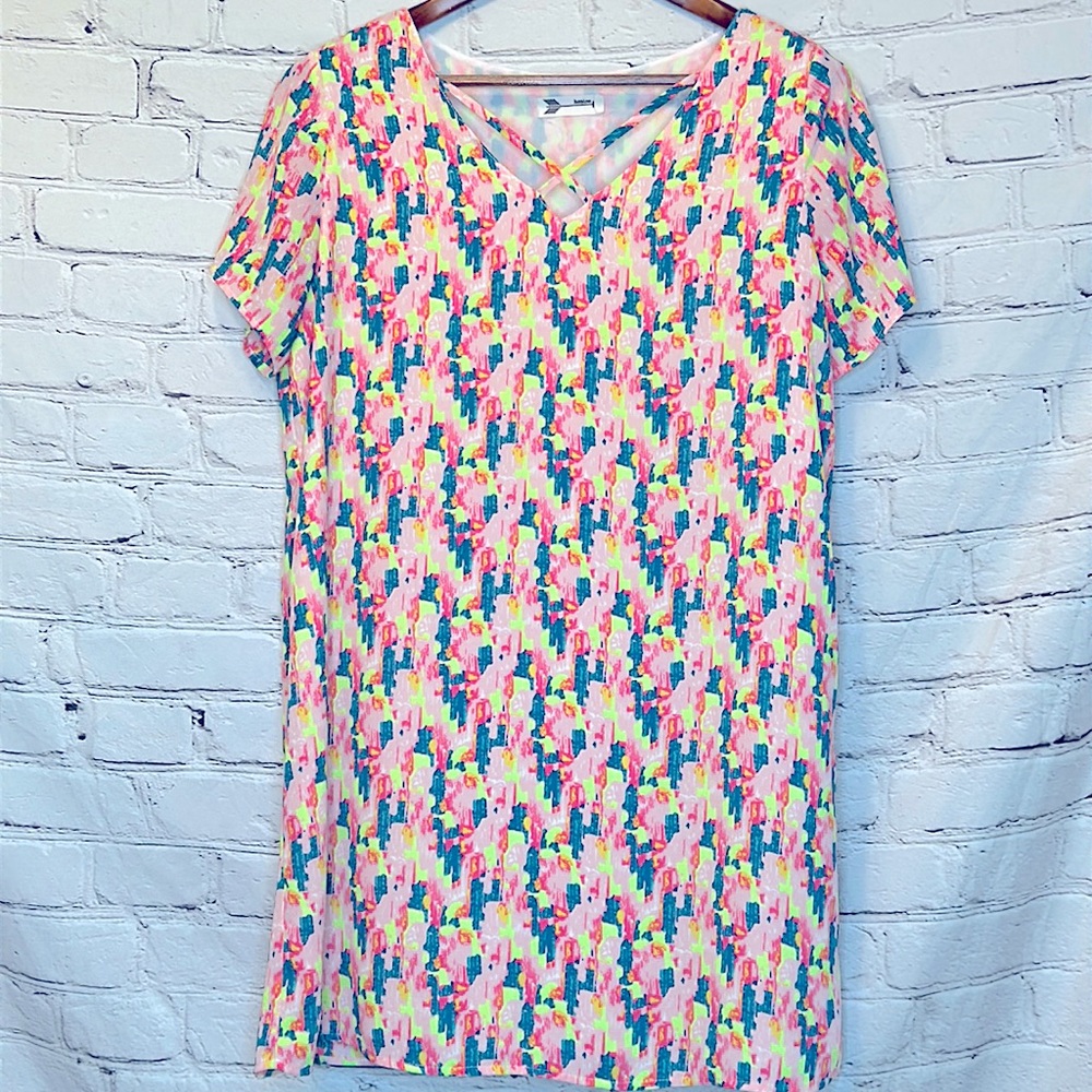 Buddy Love Pink Green Print Short Sleeve Dress Size Medium Excellent Condition